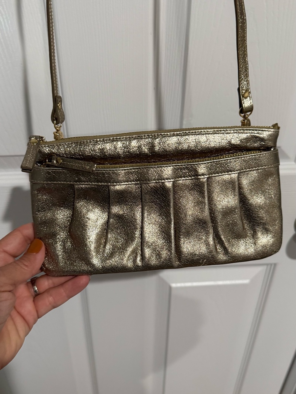 Metallic Gold Pleated Crossbody Bag